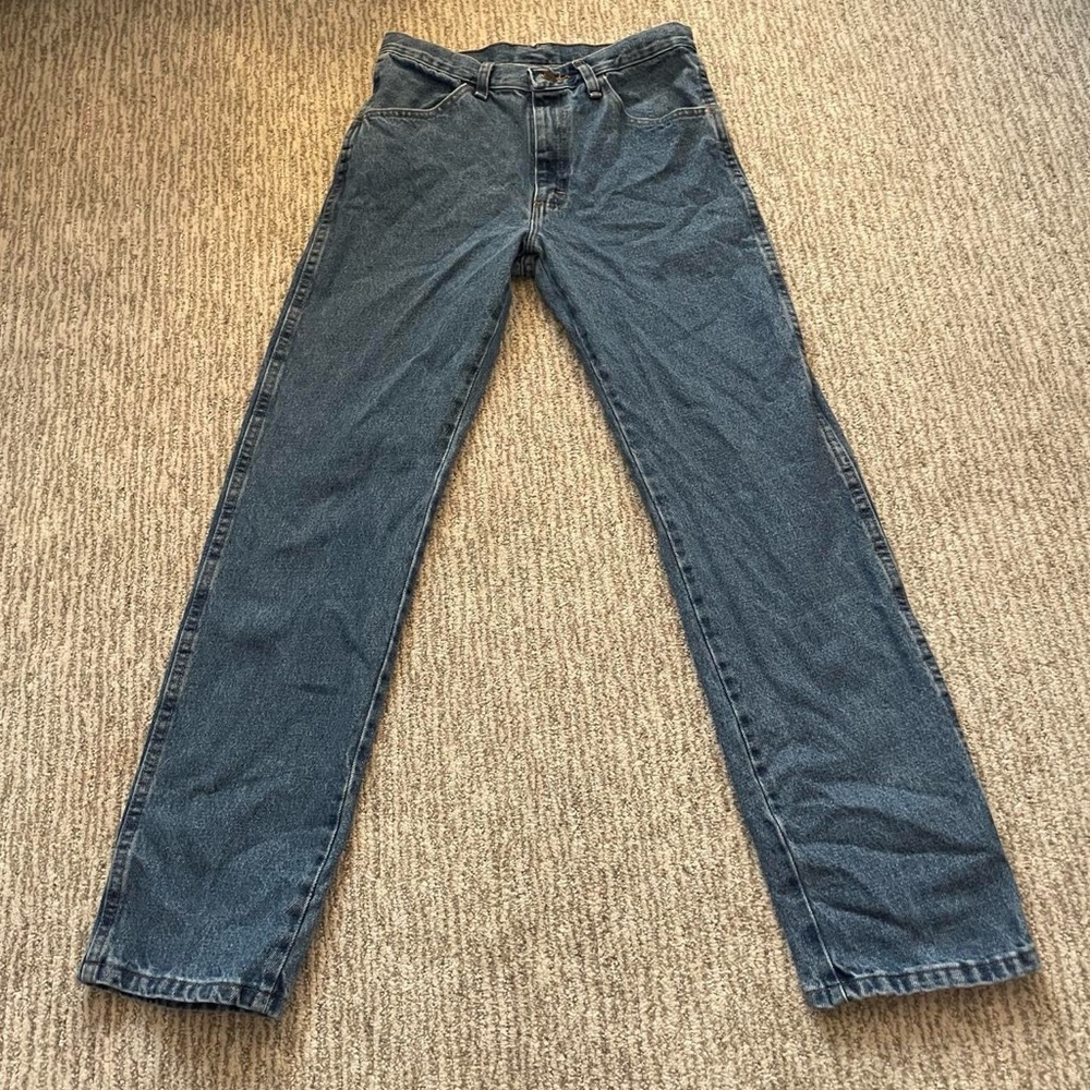 vintage rustler straight leg medium wash blue denim jeans